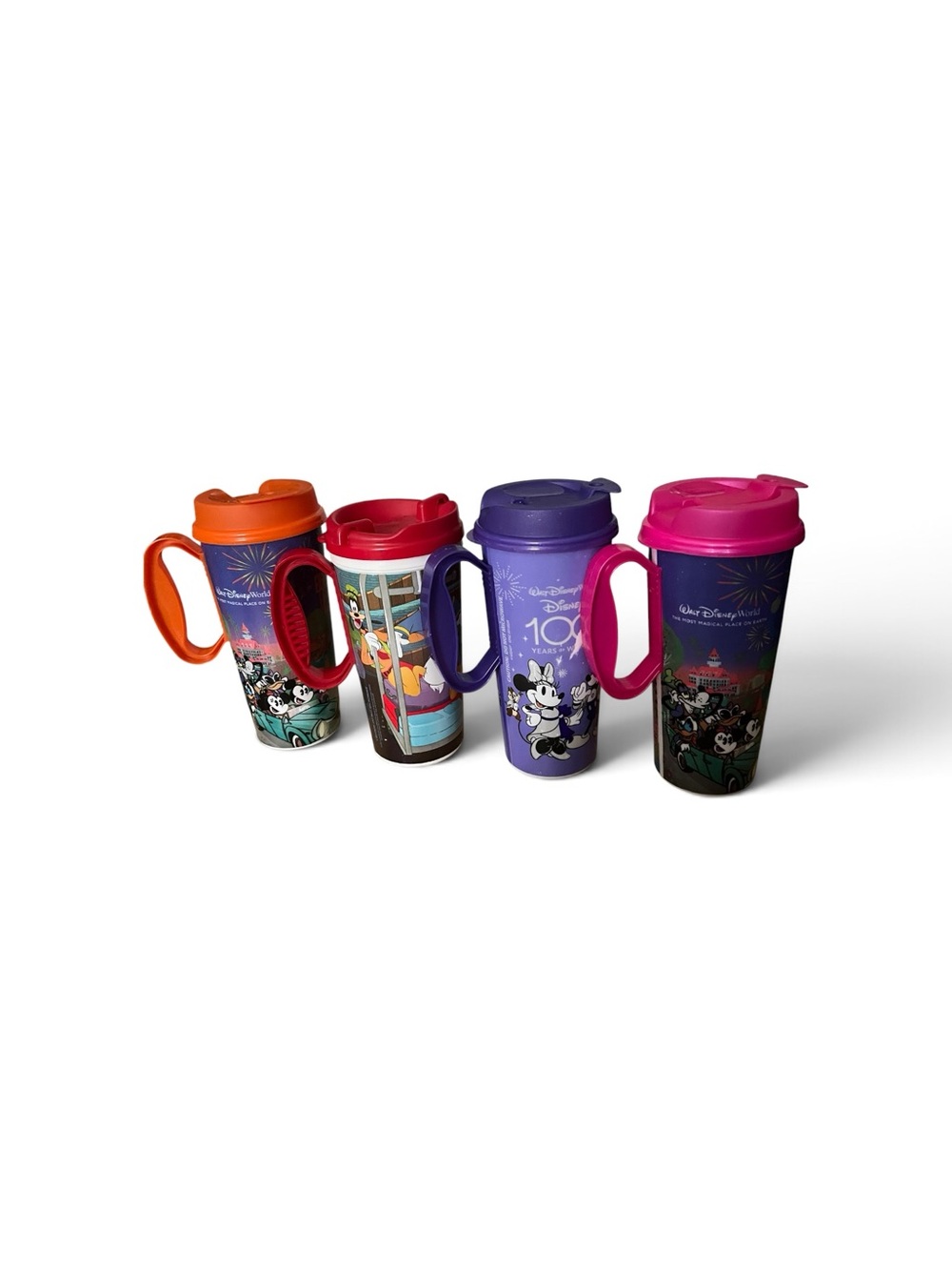 Disney 100th Anniversary Travel Tumblers in Orange, Red, Purple & Pink
